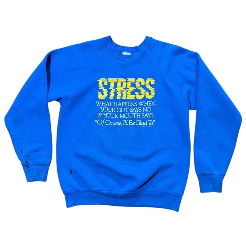 Vintage 80s Stress Anxiety Funny Quote Slogan Graphic Raglan Crewneck Sweatshirt